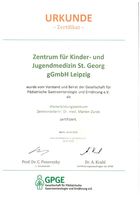 Urkunde für das Zentrum für Kinder- und Jugendmedizin St. Georg gGmbH Leipzig als Weiterbildungszentrum